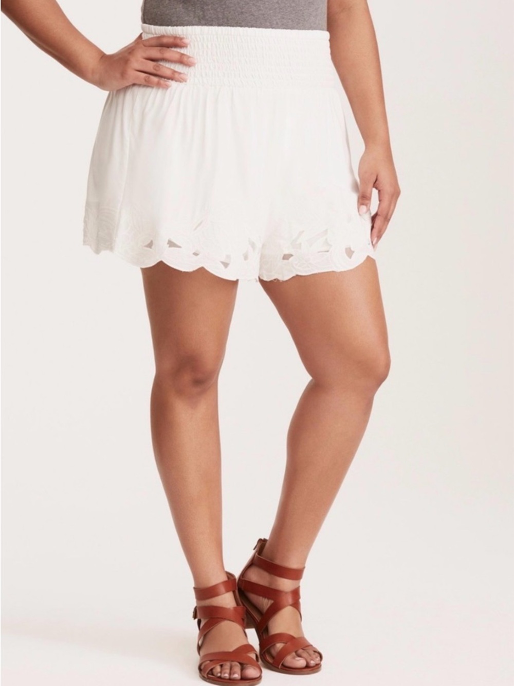 torrid White Embroidered Shorts Lace Trim Scalloped Hem Boho Cottage Women 4X